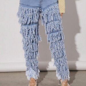 SHEIN Light Blue Fringe Jeans